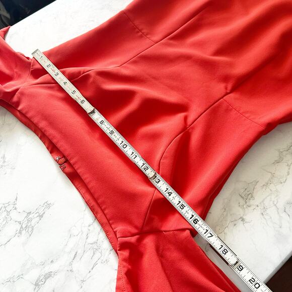 Milly Off-Shoulder Red-Orange Midi Dress - Picture 13 of 16